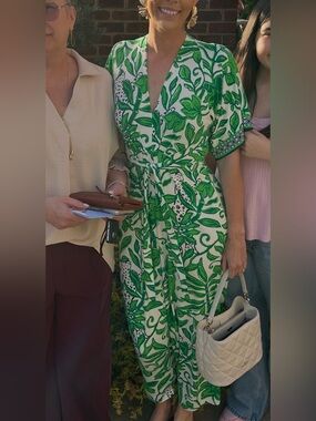 Lilly Pulitzer Green and White Leaf-Print Maxi Dress